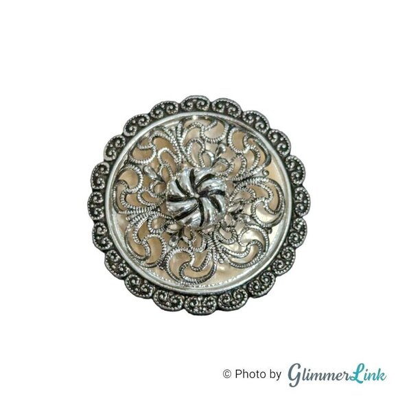 Vintage 1960s West Germany Cream & Silver Tone Filigree Scarf Clip - Picture 1 of 6